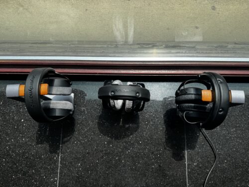 Beyerdynamic headphones lined up side by side from the top