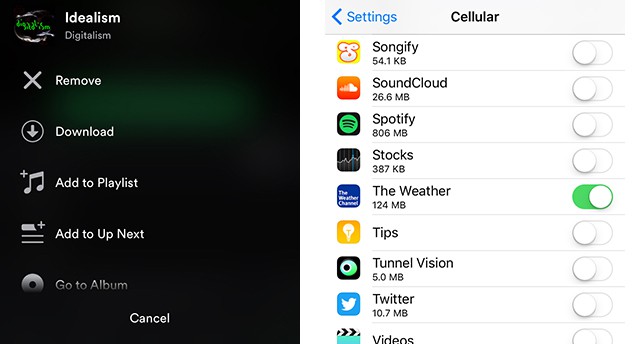 Download music directly to your mobile device with Spotify premium. Then turn of cellular data for the app.