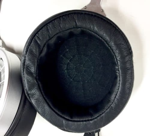 Detail of the inside of Voce's earcup, with the same spiderweb pattern