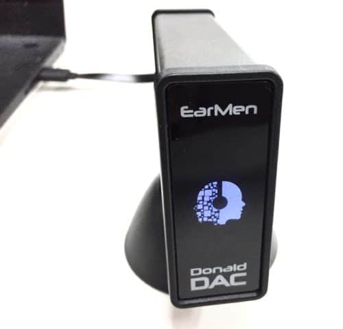 The front of he Earmen Donald DAC, all lit up