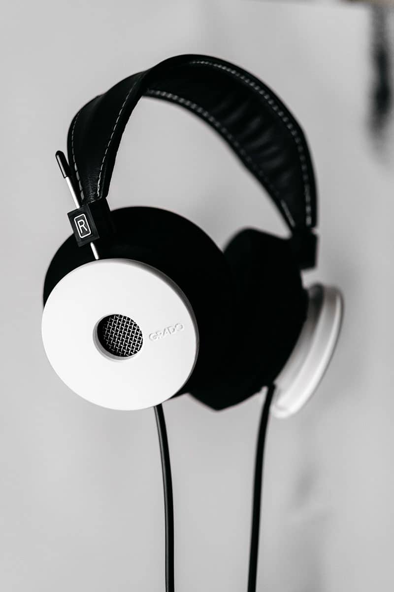 grado white headphone with cables