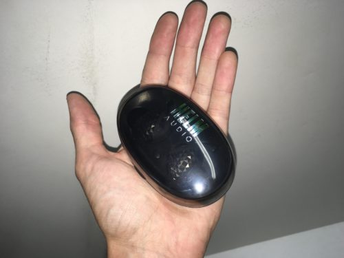 Helm True Wireless 5.0 charging case size in hand