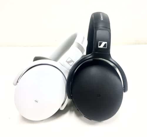 Sennheiser HD350BT and HD450BT, one leaning against the other
